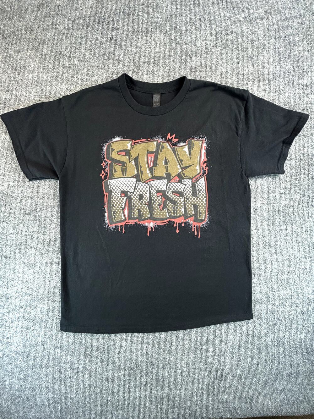 Stay Fresh Graphic T-Shirt Black Streetwear Graffiti Tee Adult Large